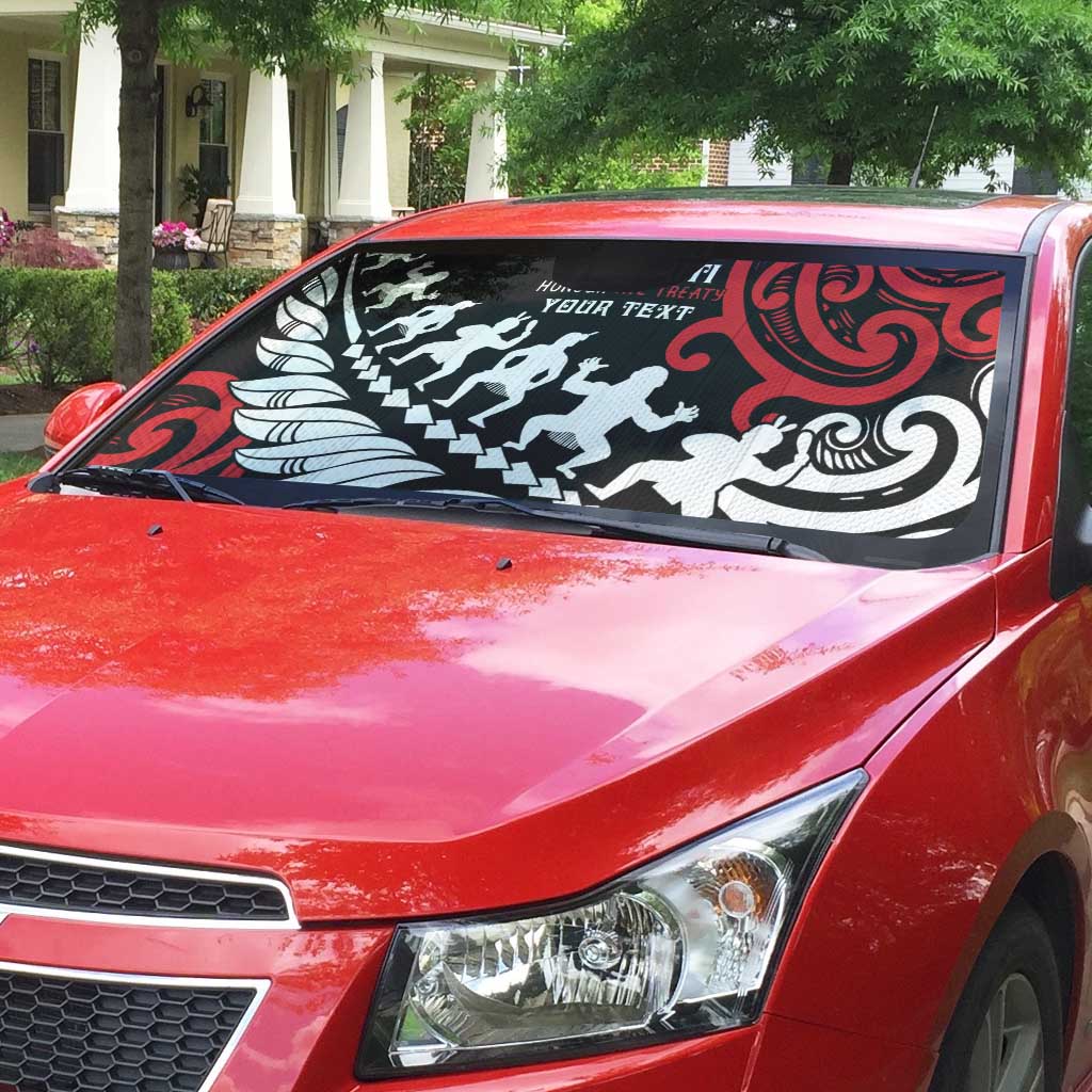 Honour The Treaty New Zealand Personalised Auto Sun Shade Toitu Te Tiriti Half Fern Haka Dance LT9 - Polynesian Pride
