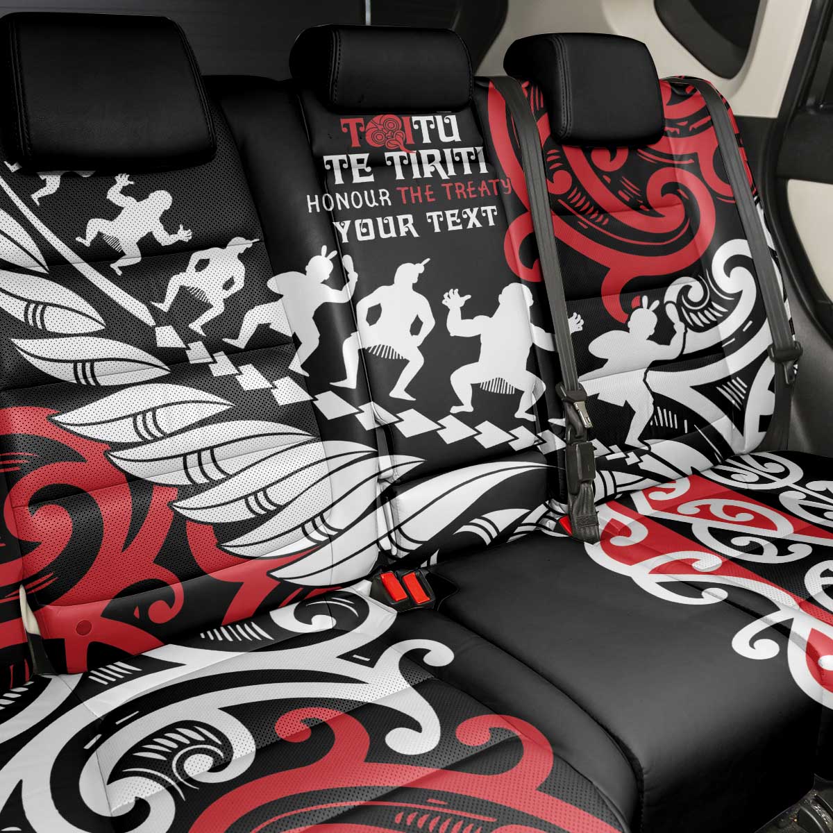 Honour The Treaty New Zealand Personalised Back Car Seat Cover Toitu Te Tiriti Half Fern with Haka dance LT9 - Polynesian Pride