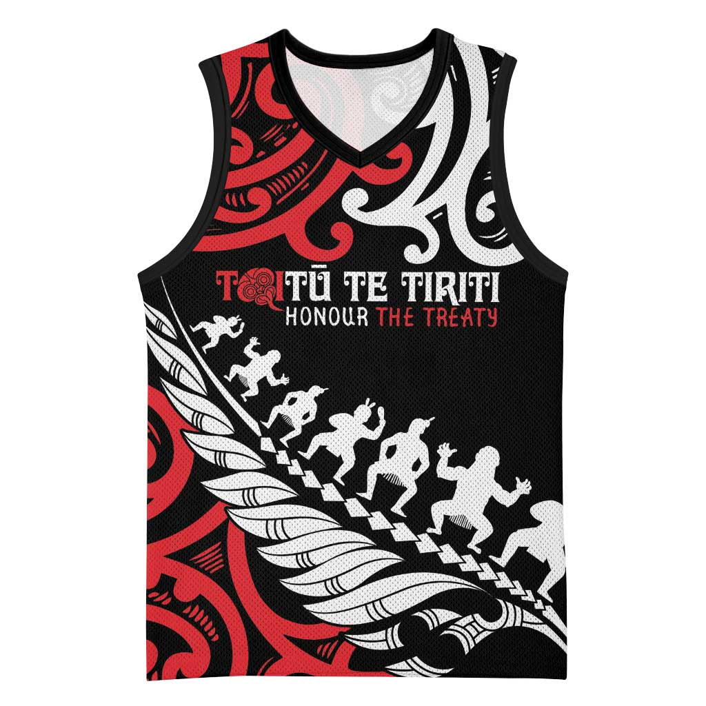 Honour The Treaty New Zealand Personalised Basketball Jersey Toitu Te Tiriti Half Fern Haka Dance LT9 Unisex Red - Polynesian Pride
