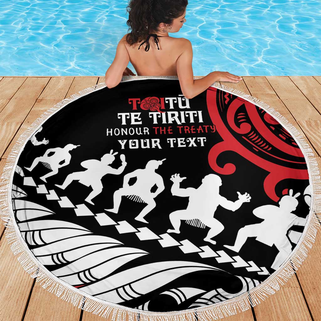 Honour The Treaty New Zealand Personalised Beach Blanket Toitu Te Tiriti Half Fern with Haka dance LT9 - Polynesian Pride