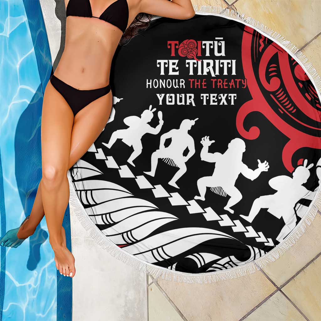 Honour The Treaty New Zealand Personalised Beach Blanket Toitu Te Tiriti Half Fern with Haka dance LT9 - Polynesian Pride