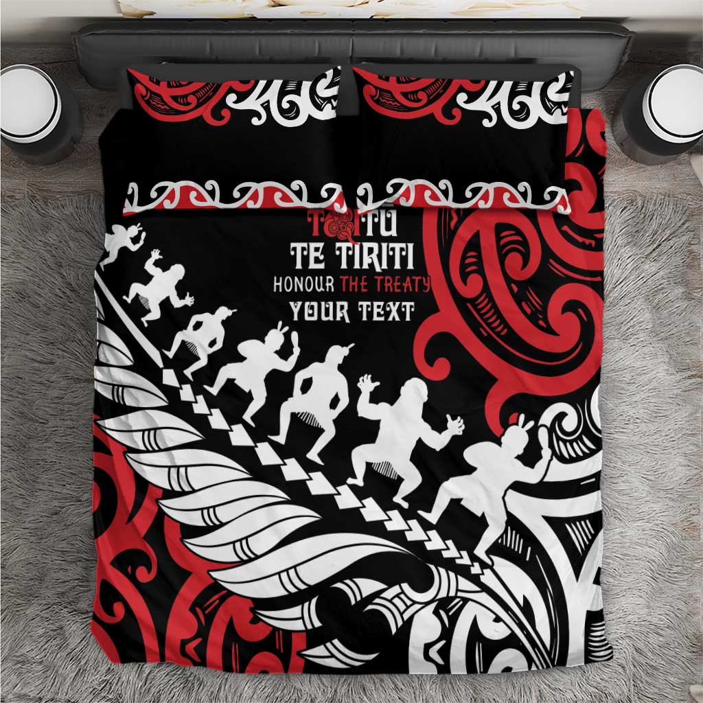 Honour The Treaty New Zealand Personalised Bedding Set Toitu Te Tiriti Half Fern with Haka dance LT9 Black - Polynesian Pride