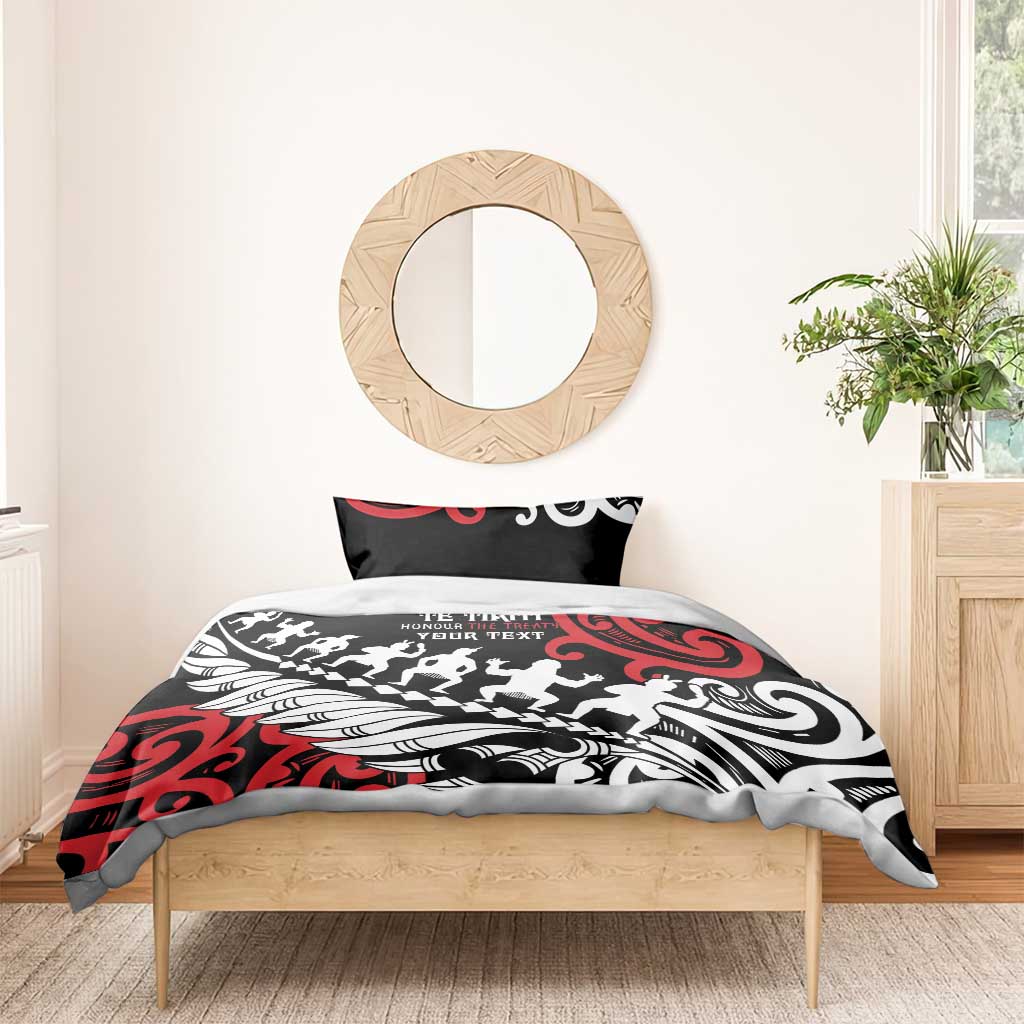 Honour The Treaty New Zealand Personalised Bedding Set Toitu Te Tiriti Half Fern with Haka dance LT9 - Polynesian Pride