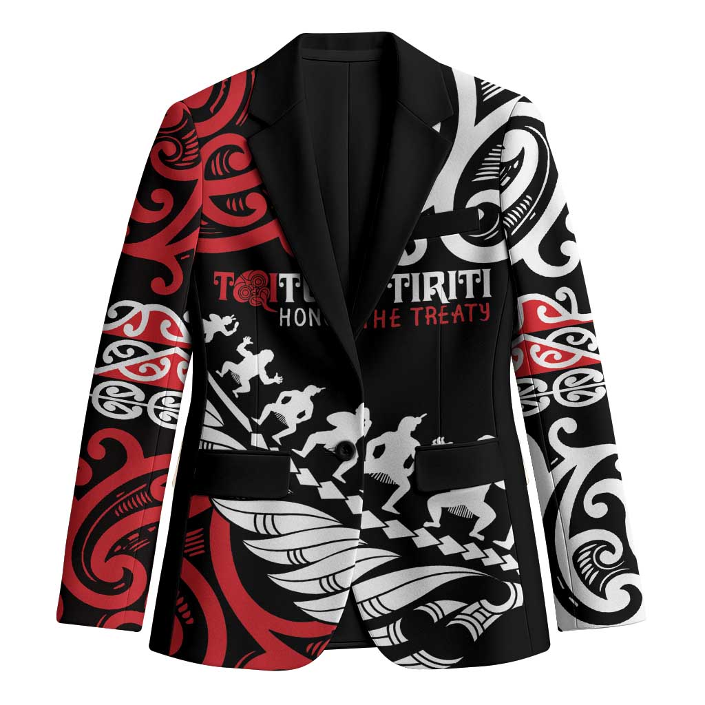 Honour The Treaty New Zealand Personalised Blazer Toitu Te Tiriti Half Fern Haka Dance LT9 Unisex Red - Polynesian Pride