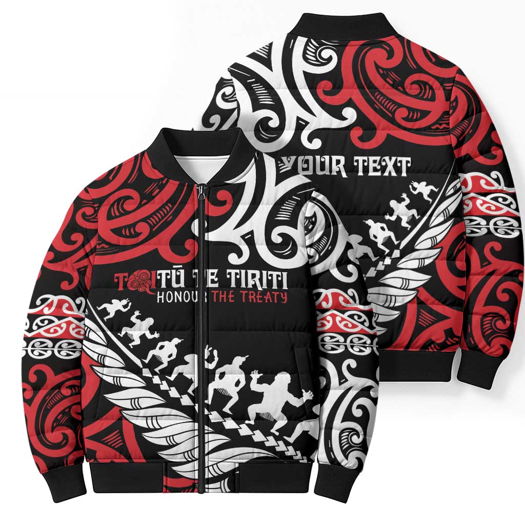 Honour The Treaty New Zealand Personalised Bomber Puffer Jacket Toitu Te Tiriti Half Fern Haka Dance LT9 - Polynesian Pride