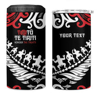 Honour The Treaty New Zealand Personalised 4 in 1 Can Cooler Tumbler Toitu Te Tiriti Half Fern with Haka dance LT9 One Size: 16 oz Black - Polynesian Pride
