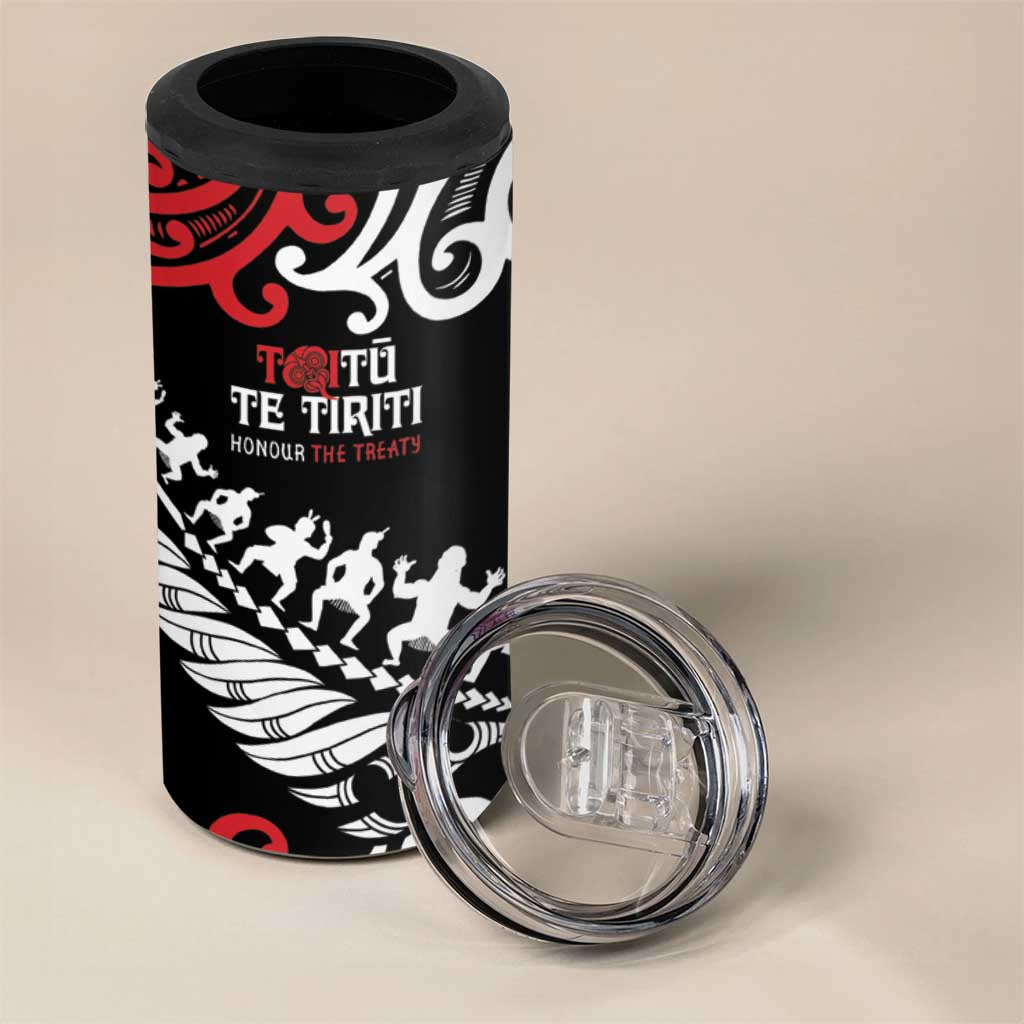 Honour The Treaty New Zealand Personalised 4 in 1 Can Cooler Tumbler Toitu Te Tiriti Half Fern with Haka dance LT9 - Polynesian Pride