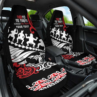 Honour The Treaty New Zealand Personalised Car Seat Cover Toitu Te Tiriti Half Fern with Haka dance LT9 One Size Black - Polynesian Pride