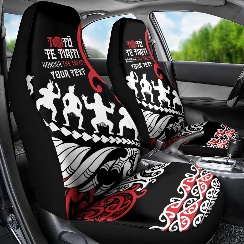 Honour The Treaty New Zealand Personalised Car Seat Cover Toitu Te Tiriti Half Fern with Haka dance LT9 - Polynesian Pride