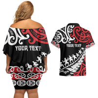 Honour The Treaty New Zealand Personalised Couples Matching Off Shoulder Short Dress and Hawaiian Shirt Toitu Te Tiriti Half Fern with Haka dance