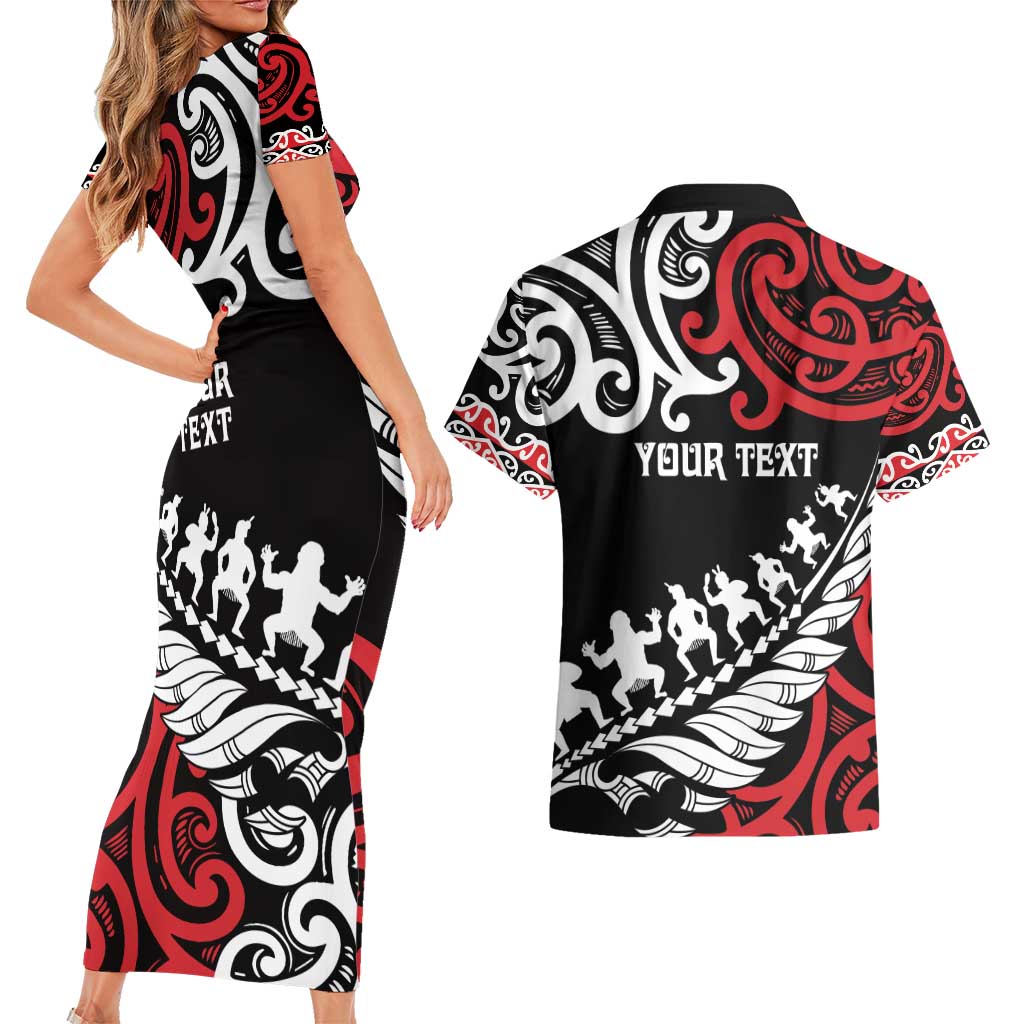 Honour The Treaty New Zealand Personalised Couples Matching Short Sleeve Bodycon Dress and Hawaiian Shirt Toitu Te Tiriti Half Fern with Haka dance LT9 - Polynesian Pride