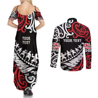 Honour The Treaty New Zealand Personalised Couples Matching Summer Maxi Dress and Long Sleeve Button Shirt Toitu Te Tiriti Half Fern with Haka dance