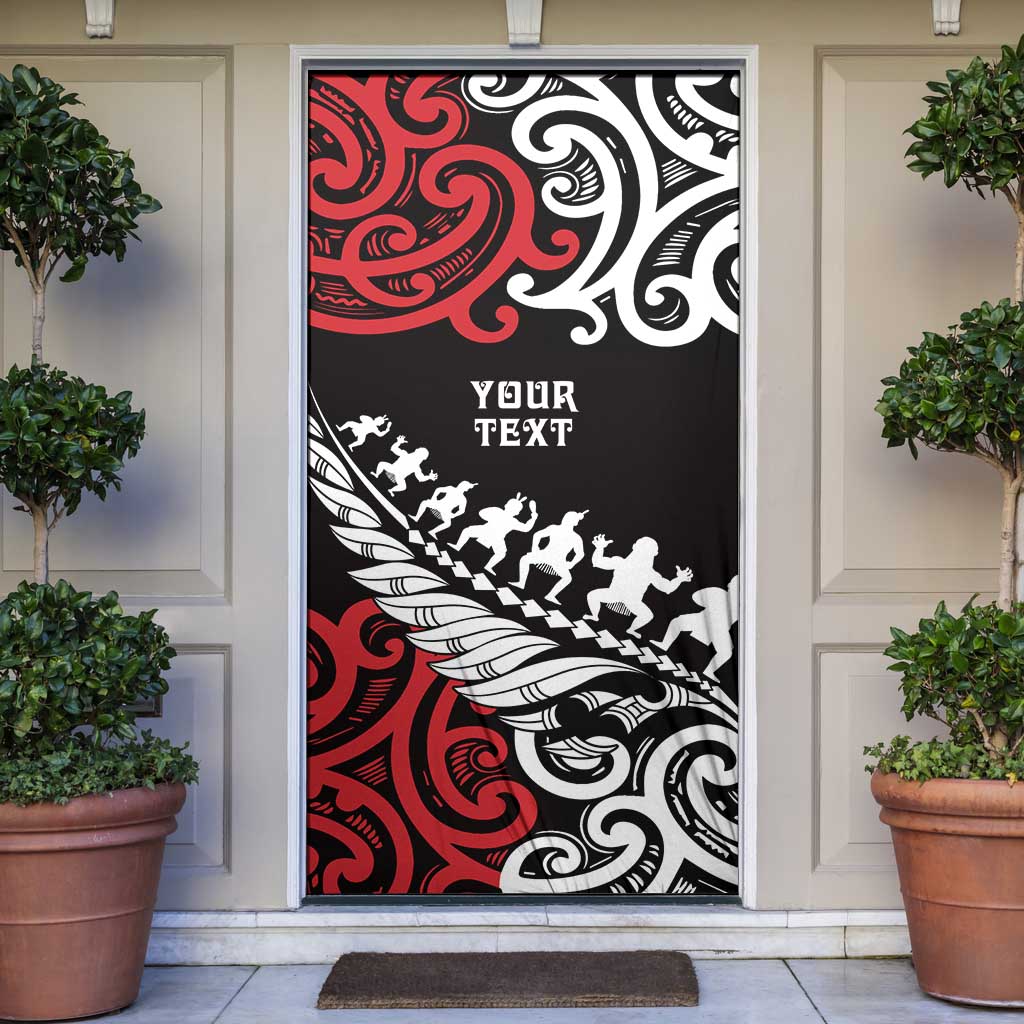 Honour The Treaty New Zealand Personalised Door Cover Toitu Te Tiriti Half Fern Haka Dance LT9 Red - Polynesian Pride