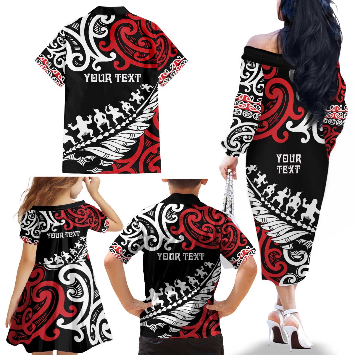 Honour The Treaty New Zealand Personalised Family Matching Off The Shoulder Long Sleeve Dress and Hawaiian Shirt Toitu Te Tiriti Half Fern with Haka dance LT9 - Polynesian Pride
