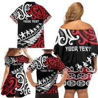 Honour The Treaty New Zealand Personalised Family Matching Off Shoulder Short Dress and Hawaiian Shirt Toitu Te Tiriti Half Fern with Haka dance LT9 - Polynesian Pride