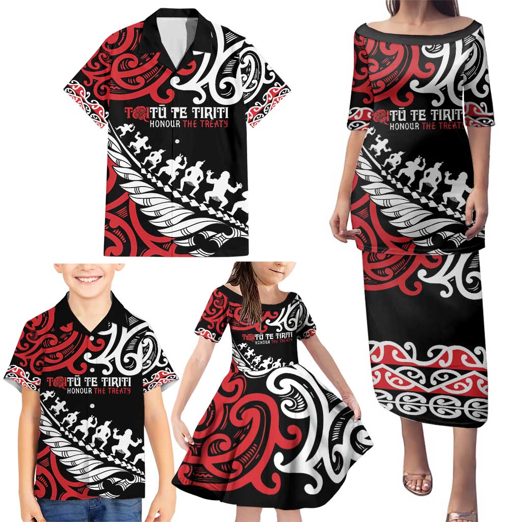 Honour The Treaty New Zealand Personalised Family Matching Puletasi and Hawaiian Shirt Toitu Te Tiriti Half Fern with Haka dance LT9 - Polynesian Pride