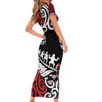 Honour The Treaty New Zealand Personalised Family Matching Short Sleeve Bodycon Dress and Hawaiian Shirt Toitu Te Tiriti Half Fern with Haka dance LT9 - Polynesian Pride