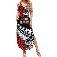 Honour The Treaty New Zealand Personalised Family Matching Summer Maxi Dress and Hawaiian Shirt Toitu Te Tiriti Half Fern with Haka dance LT9 Mom's Dress Black - Polynesian Pride