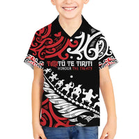 Honour The Treaty New Zealand Personalised Family Matching Summer Maxi Dress and Hawaiian Shirt Toitu Te Tiriti Half Fern with Haka dance LT9 Son's Shirt Black - Polynesian Pride