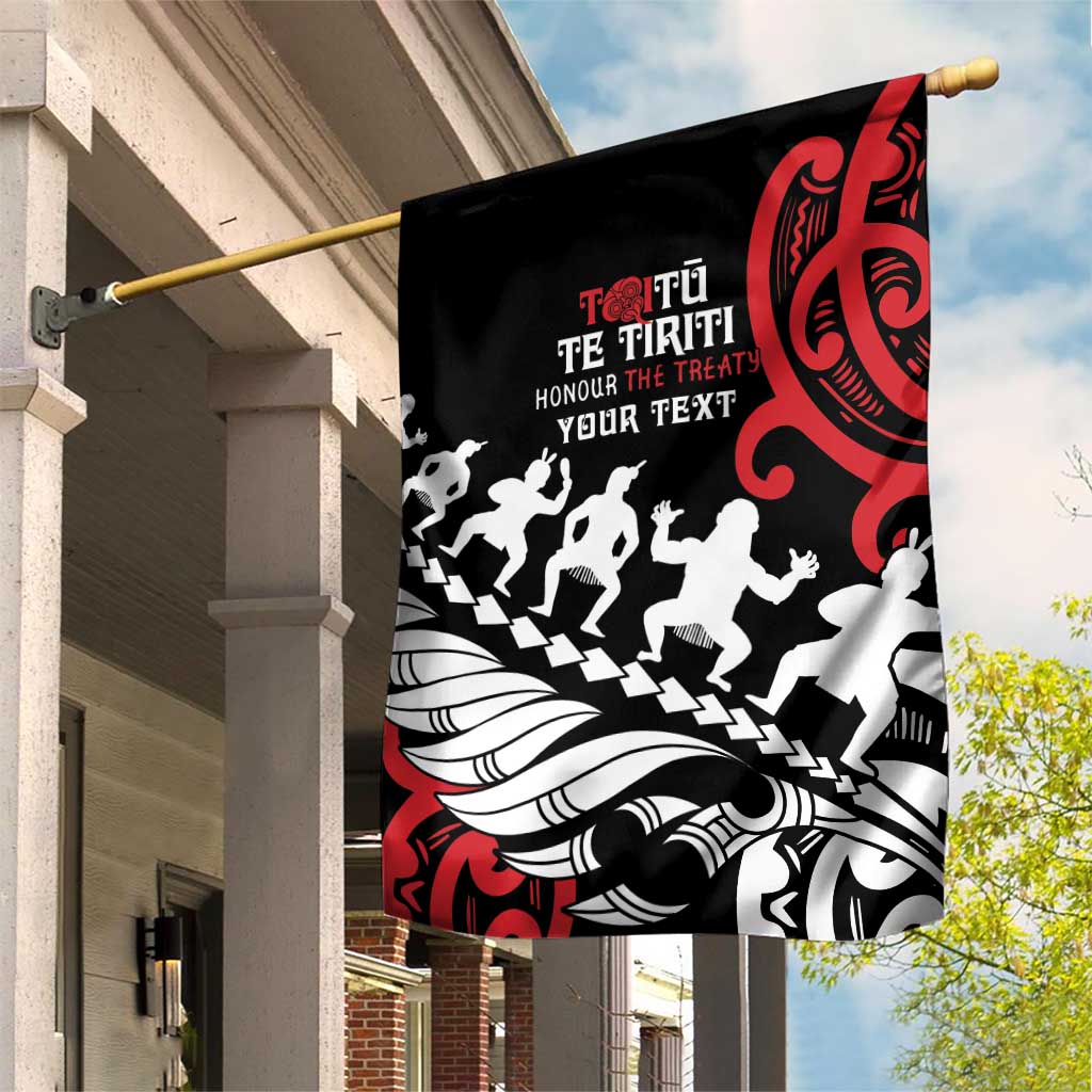Honour The Treaty New Zealand Personalised Garden Flag Toitu Te Tiriti Half Fern with Haka dance LT9 House Flag Black - Polynesian Pride