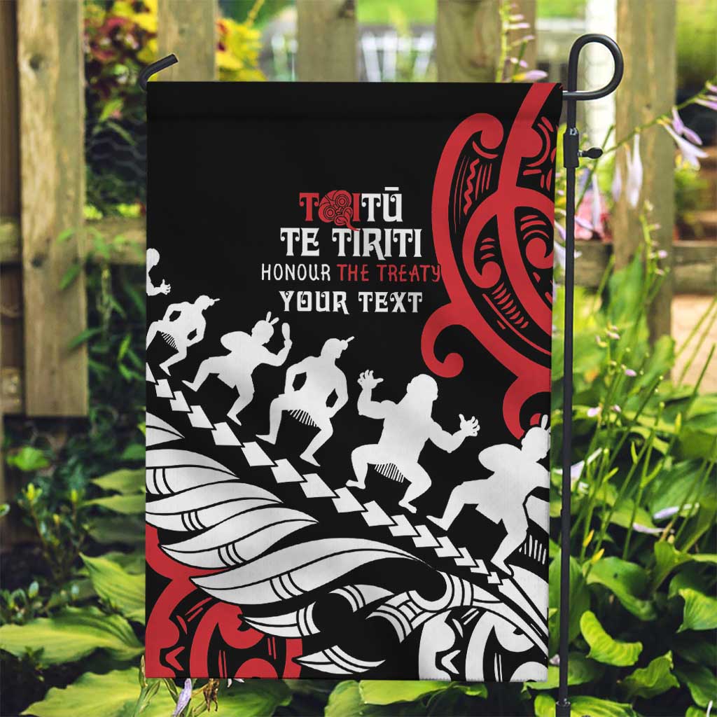 Honour The Treaty New Zealand Personalised Garden Flag Toitu Te Tiriti Half Fern with Haka dance LT9 Garden Flag Black - Polynesian Pride