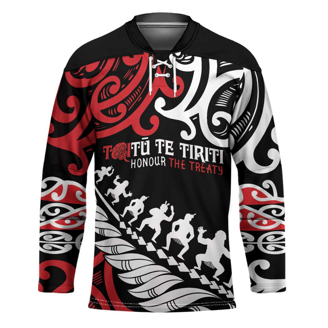 Honour The Treaty New Zealand Personalised Hockey Jersey Toitu Te Tiriti Half Fern Haka Dance LT9 Unisex Red - Polynesian Pride