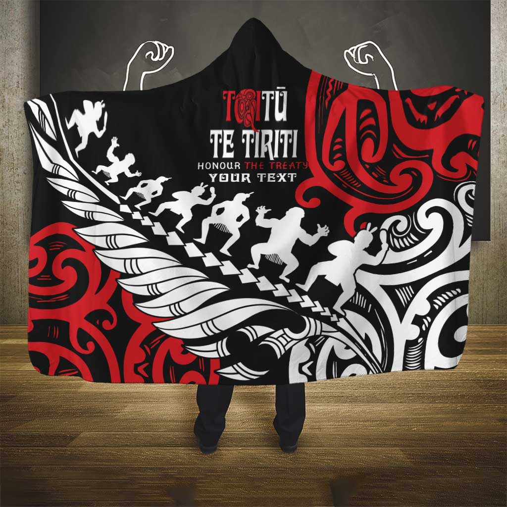 Honour The Treaty New Zealand Personalised Hooded Blanket Toitu Te Tiriti Half Fern with Haka dance LT9 - Polynesian Pride
