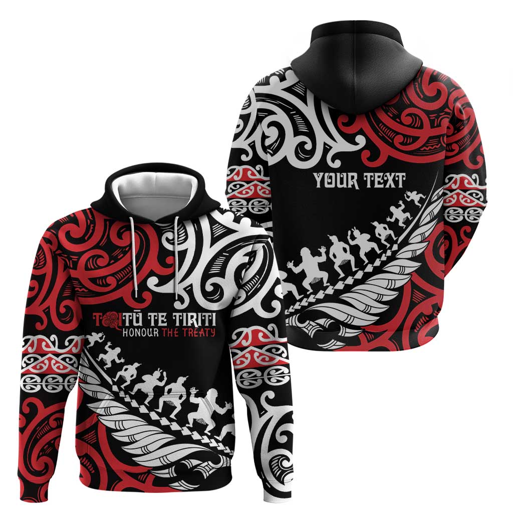 Honour The Treaty New Zealand Personalised Hoodie Toitu Te Tiriti Half Fern with Haka dance LT9 - Polynesian Pride