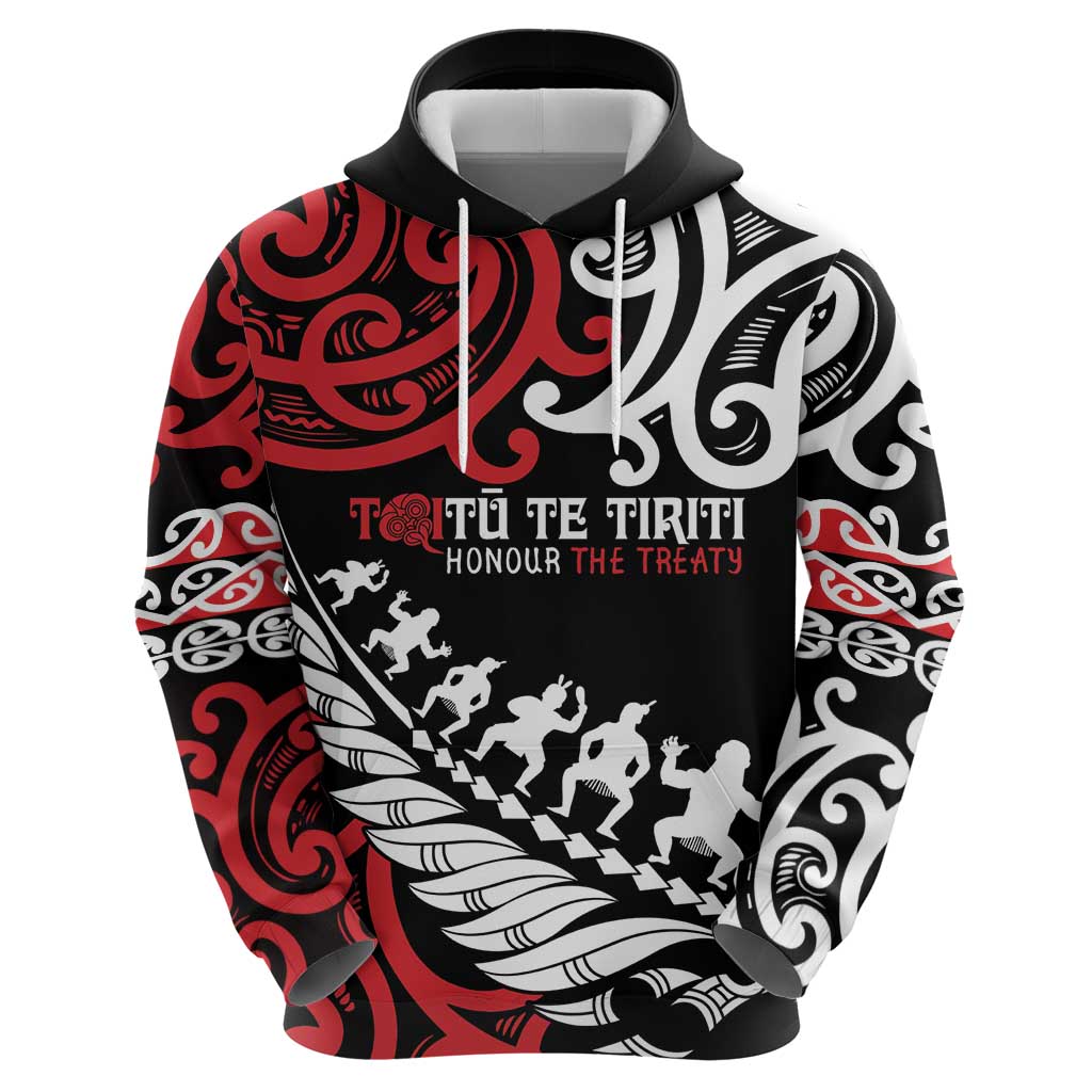 Honour The Treaty New Zealand Personalised Hoodie Toitu Te Tiriti Half Fern with Haka dance LT9 - Polynesian Pride