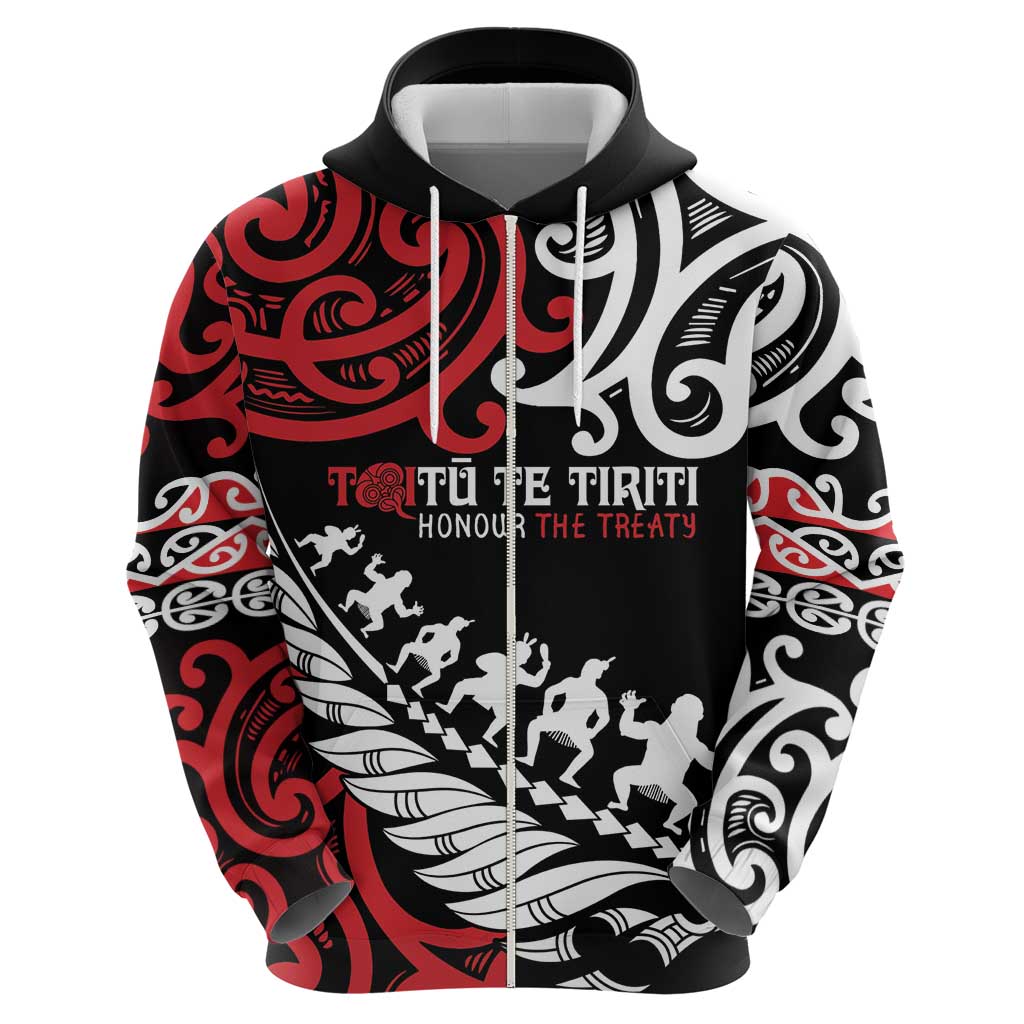 Honour The Treaty New Zealand Personalised Hoodie Toitu Te Tiriti Half Fern with Haka dance LT9 - Polynesian Pride