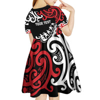 Honour The Treaty New Zealand Personalised Kid Short Sleeve Dress Toitu Te Tiriti Half Fern with Haka dance LT9 - Polynesian Pride