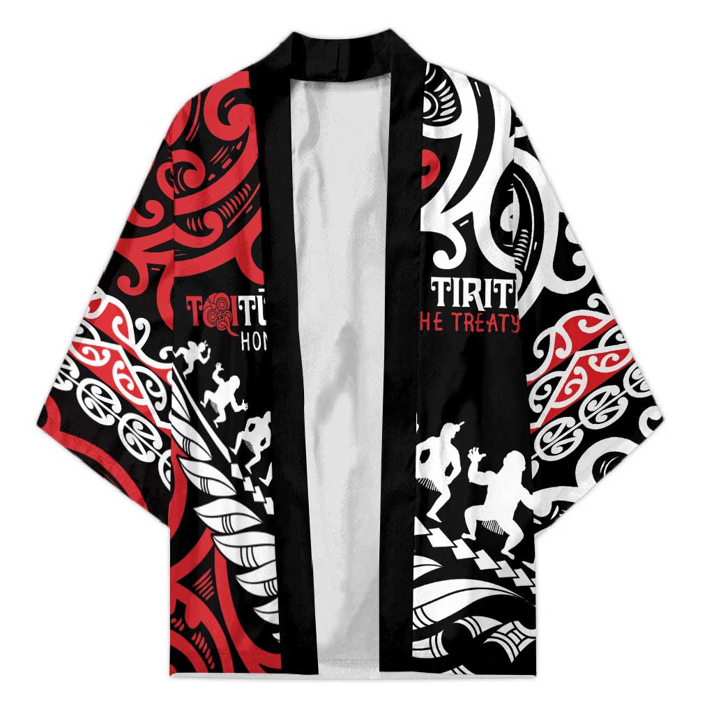 Honour The Treaty New Zealand Personalised Kimono Toitu Te Tiriti Half Fern Haka Dance LT9 Unisex Red - Polynesian Pride