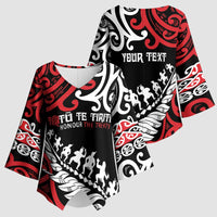 Honour The Treaty New Zealand Personalised Kimono Sleeve Blouse Toitu Te Tiriti Half Fern Haka Dance LT9 - Polynesian Pride