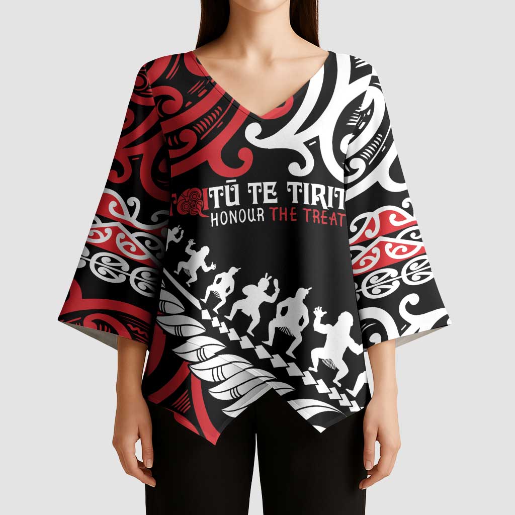 Honour The Treaty New Zealand Personalised Kimono Sleeve Blouse Toitu Te Tiriti Half Fern Haka Dance LT9 - Polynesian Pride