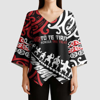 Honour The Treaty New Zealand Personalised Kimono Sleeve Blouse Toitu Te Tiriti Half Fern Haka Dance LT9 - Polynesian Pride