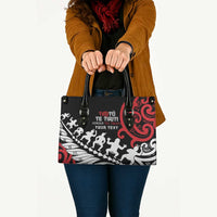 Honour The Treaty New Zealand Personalised Leather Bag Toitu Te Tiriti Half Fern Haka Dance LT9 Red - Polynesian Pride