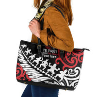 Honour The Treaty New Zealand Personalised Leather Tote Bag Toitu Te Tiriti Half Fern with Haka dance LT9 Black - Polynesian Pride