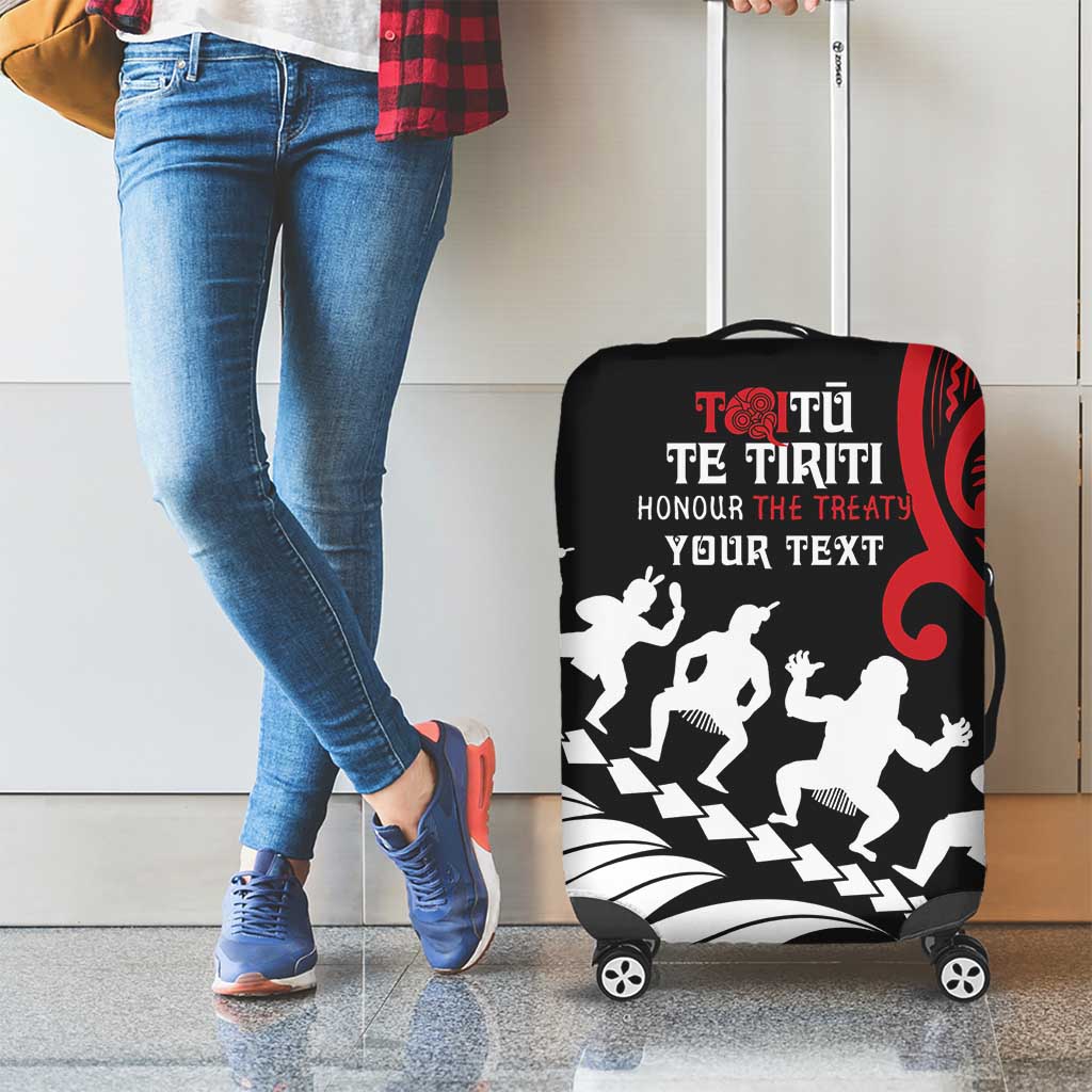 Honour The Treaty New Zealand Personalised Luggage Cover Toitu Te Tiriti Half Fern with Haka dance LT9 - Polynesian Pride
