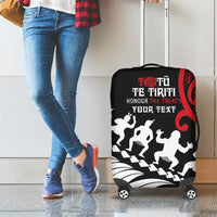 Honour The Treaty New Zealand Personalised Luggage Cover Toitu Te Tiriti Half Fern with Haka dance LT9 - Polynesian Pride