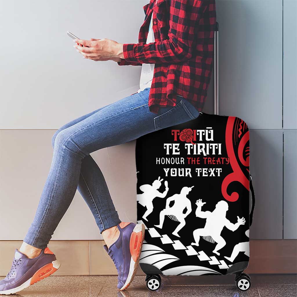 Honour The Treaty New Zealand Personalised Luggage Cover Toitu Te Tiriti Half Fern with Haka dance LT9 - Polynesian Pride
