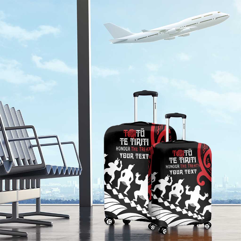 Honour The Treaty New Zealand Personalised Luggage Cover Toitu Te Tiriti Half Fern with Haka dance LT9 - Polynesian Pride