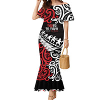 Honour The Treaty New Zealand Personalised Mermaid Dress Toitu Te Tiriti Half Fern with Haka dance LT9 Women Black - Polynesian Pride
