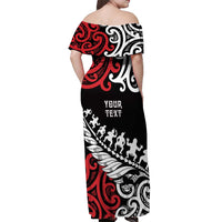Honour The Treaty New Zealand Personalised Off Shoulder Maxi Dress Toitu Te Tiriti Half Fern with Haka dance LT9 - Polynesian Pride