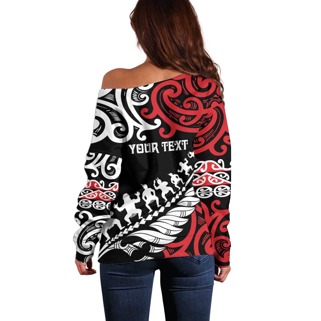 Honour The Treaty New Zealand Personalised Off Shoulder Sweater Toitu Te Tiriti Half Fern with Haka dance LT9 - Polynesian Pride