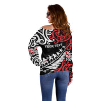 Honour The Treaty New Zealand Personalised Off Shoulder Sweater Toitu Te Tiriti Half Fern with Haka dance LT9 - Polynesian Pride