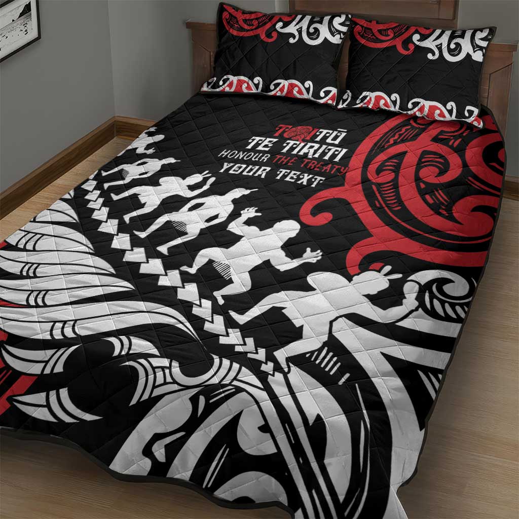 Honour The Treaty New Zealand Personalised Quilt Bed Set Toitu Te Tiriti Half Fern with Haka dance LT9 - Polynesian Pride