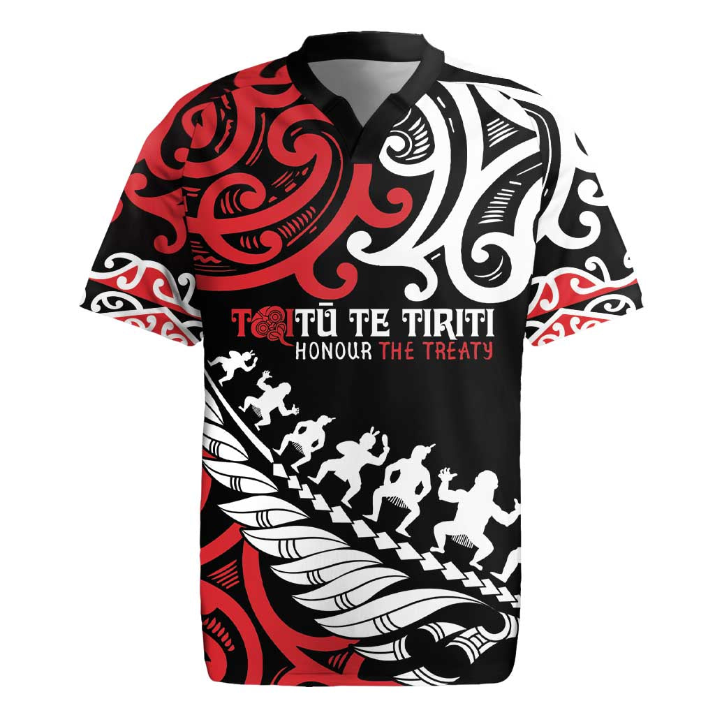 Honour The Treaty New Zealand Personalised Rugby Jersey Toitu Te Tiriti Half Fern with Haka dance LT9 Black - Polynesian Pride