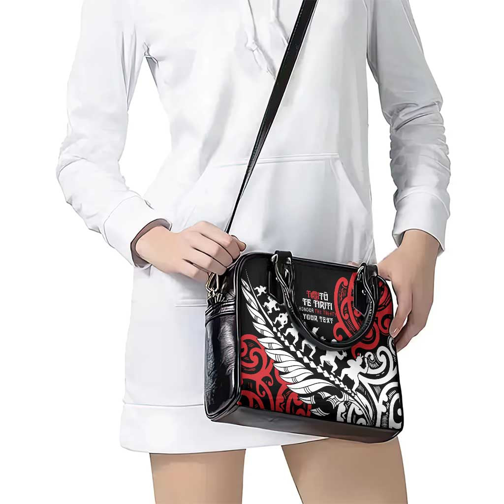 Honour The Treaty New Zealand Personalised Shoulder Handbag Toitu Te Tiriti Half Fern with Haka dance LT9 - Polynesian Pride