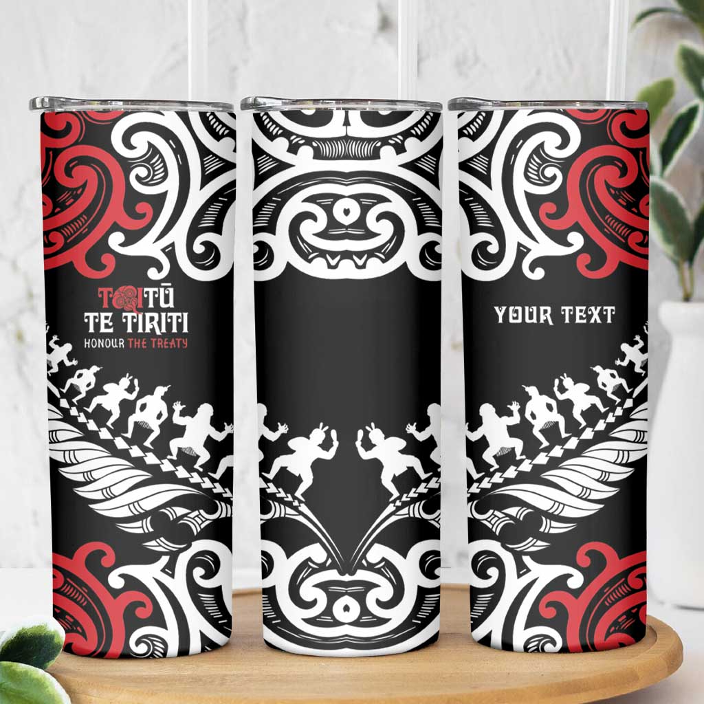 Honour The Treaty New Zealand Personalised Skinny Tumbler Toitu Te Tiriti Half Fern with Haka dance LT9 - Polynesian Pride