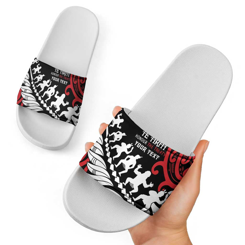 Honour The Treaty New Zealand Personalised Slide Sandals Toitu Te Tiriti Half Fern Haka Dance LT9 - Polynesian Pride